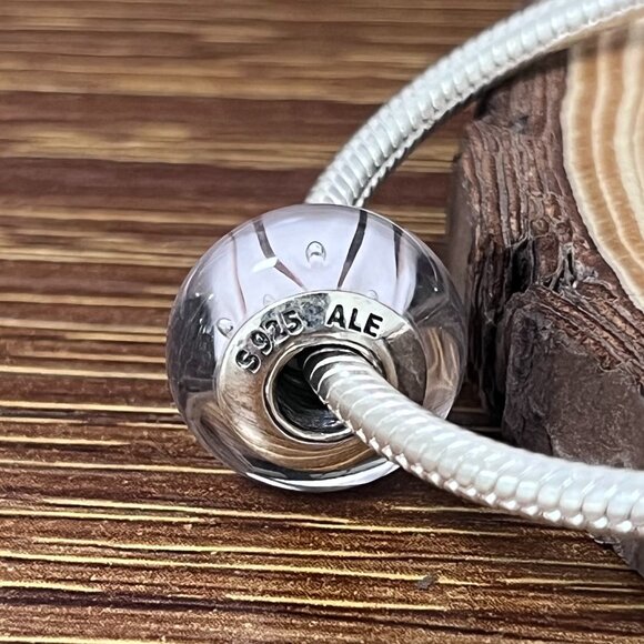 Pandora Pink Rose Looking Glass Murano Sterling Silver Bead Charm - Picture 3 of 5